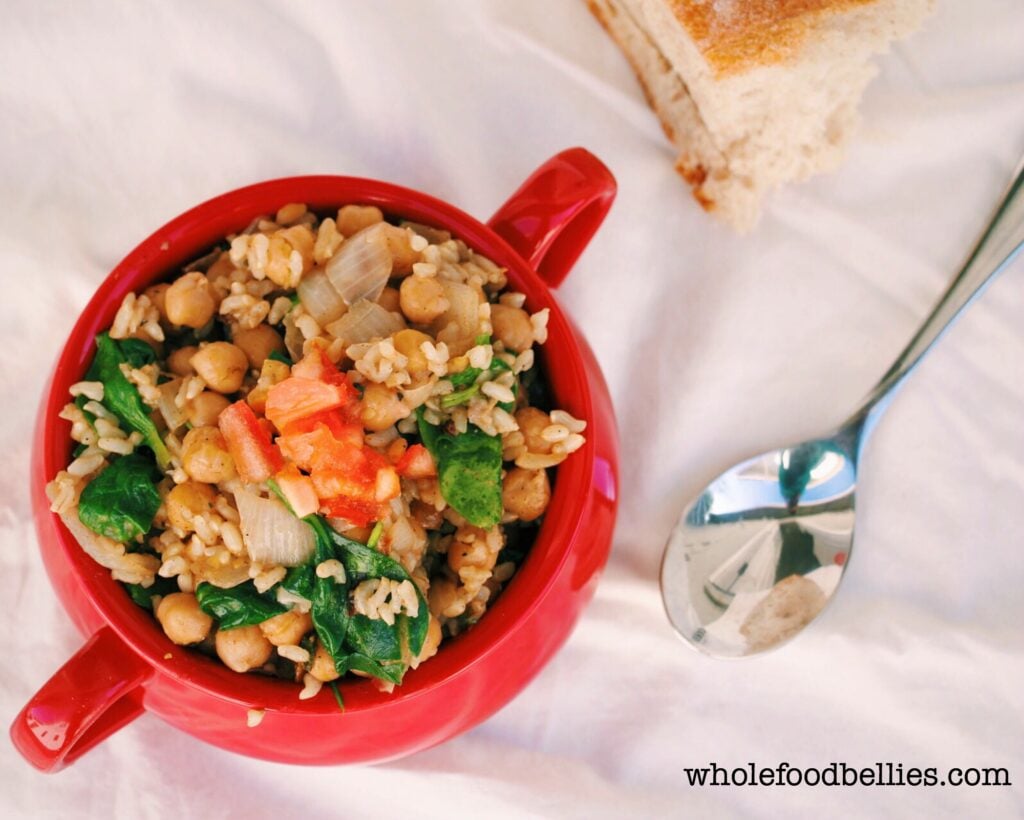 Chickpea, Spinach and Brown Rice Pot @wholefoodbellies.com