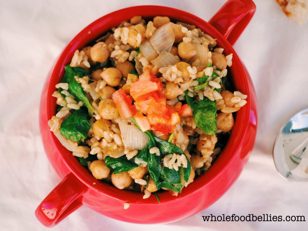 Chickpea, spinach and brown rice pot @wholefoodbellies.com