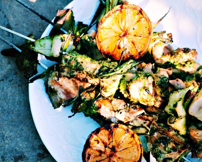 Marinated Chicken Skewers with Zucchini and Quick Salsa Verde