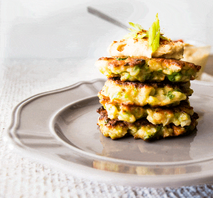 Spiced Cauliflower Parmesan Fritters. 