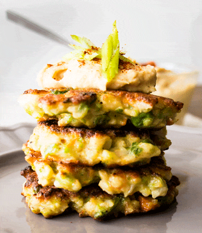 Spiced Cauliflower Parmesan Fritters. 