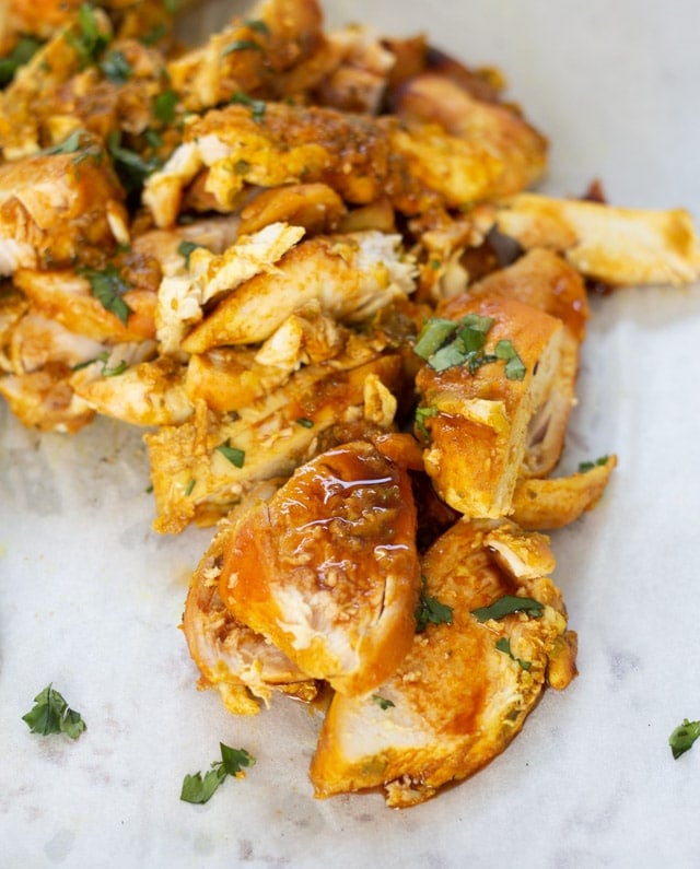 close up shot of turmeric baked chicken