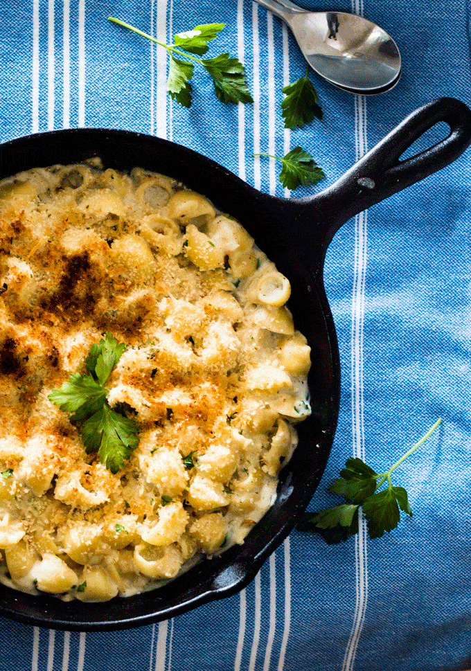 Gruyere and Cauliflower Mac and Cheese Recipe. Lightened up Mac and Cheese loaded with sneaky veggies the kids won't even notice
