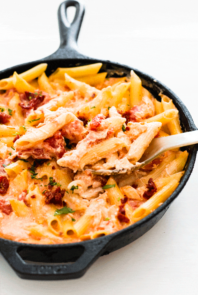 Sundried Tomato and Salmon Alfredo Pasta Bake