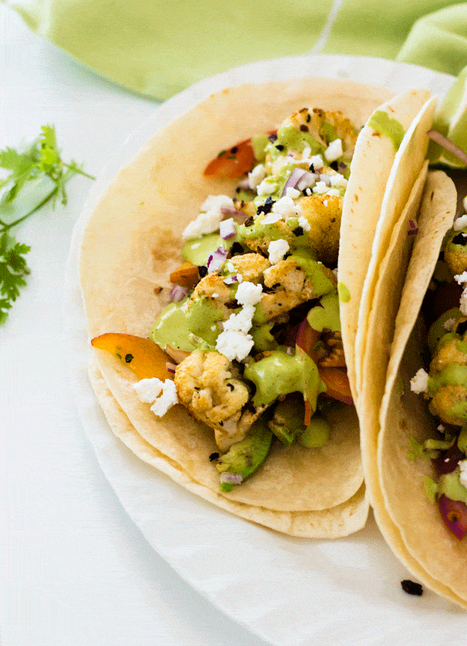 Cauliflower Grilled Tacos with Chipotle Nectarine and Lime Salsa