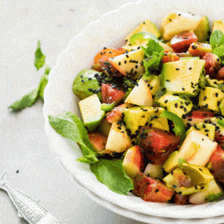 Tomato and Nectarine Salad. A great little unique salad showcasing all of summers beautiful fresh flavors