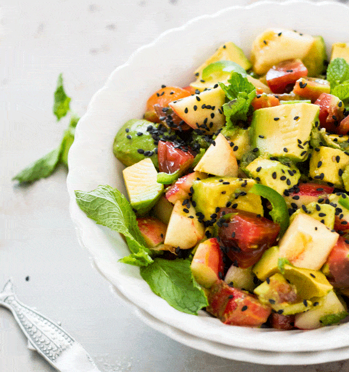 Tomato and Nectarine Salad. A great little unique salad showcasing all of summers beautiful fresh flavors