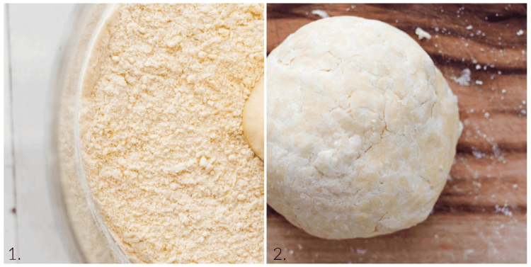 infograph on making crostata dough: pulse until resembles breadcrumb and then combine with ice water until it comes together