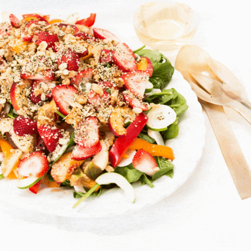 Summer Stone Fruit and Spinach Strawberry Pecan Salad