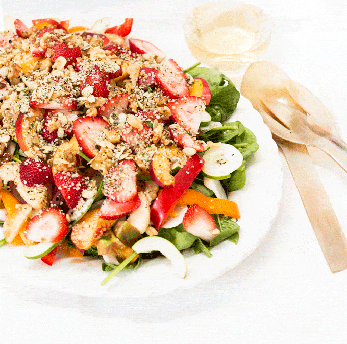 Summer Stone Fruit and Spinach Strawberry Pecan Salad