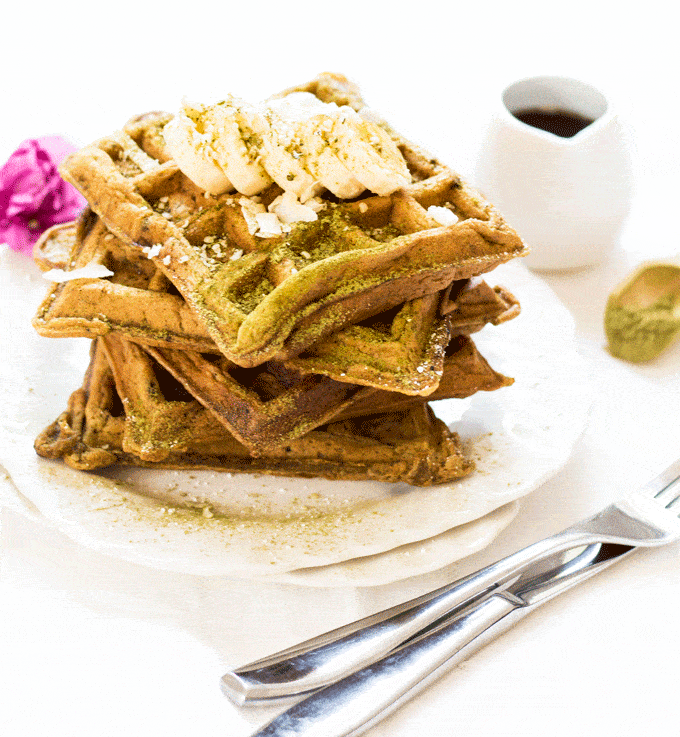 Banana Matcha Waffles