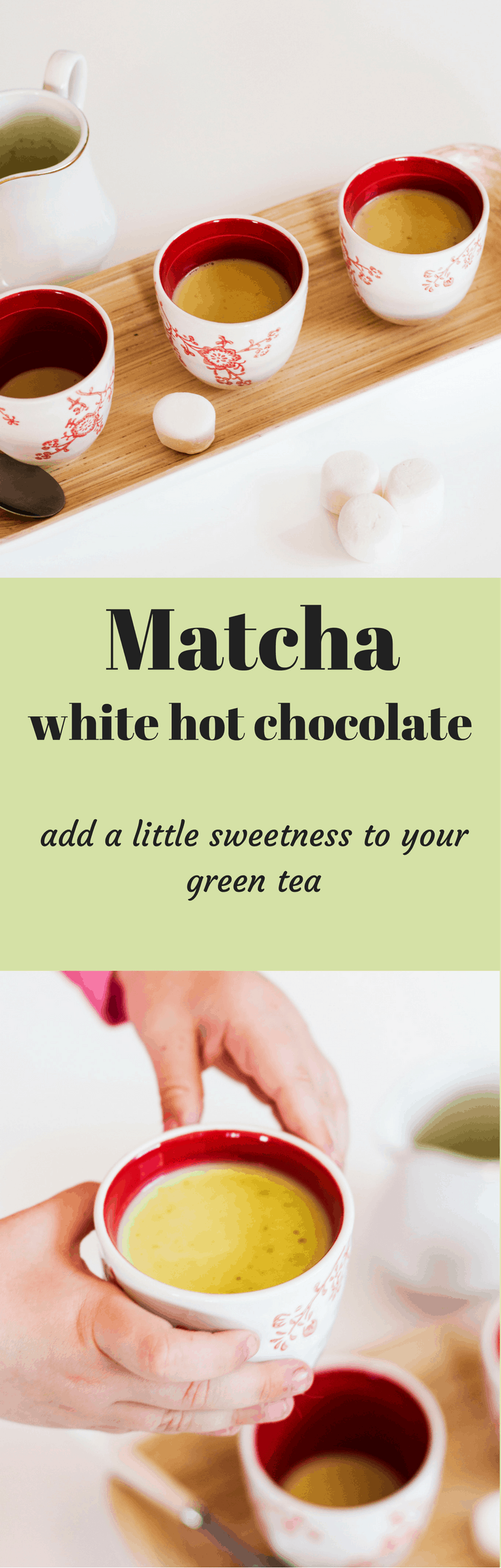 White Matcha Hot Chocolate. Add a little sweet to your matcha. Perfect green color for a Halloween treat without food coloring