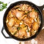 One Pan Creamy Garlic Chicken with Potatoes and Fresh Garden Herbs
