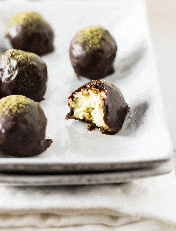 Dark Chocolate Matcha Coconut Truffles