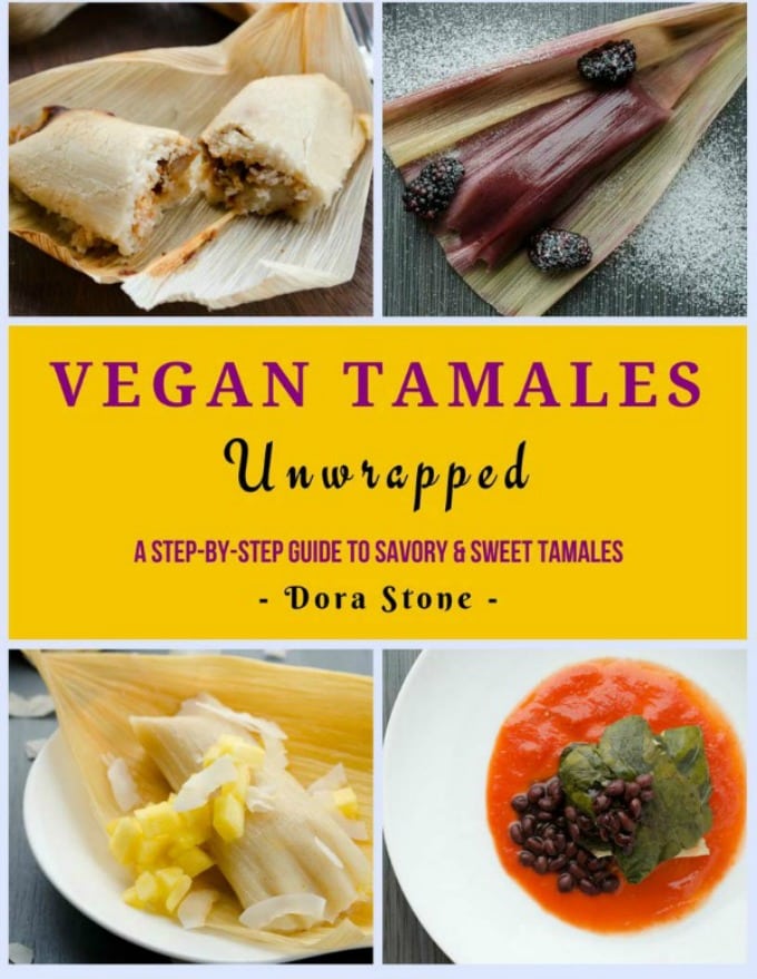 The front cover of Vegan Tamales featuring Potato Adobo Vegan Tamales