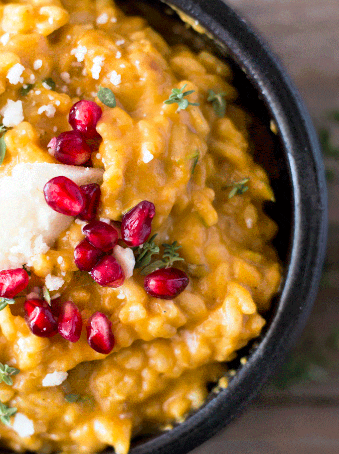 Pumpkin Goat Cheese Risotto with Pomegranate