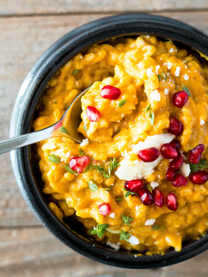 Pumpkin Goat Cheese Risotto with Pomegranate