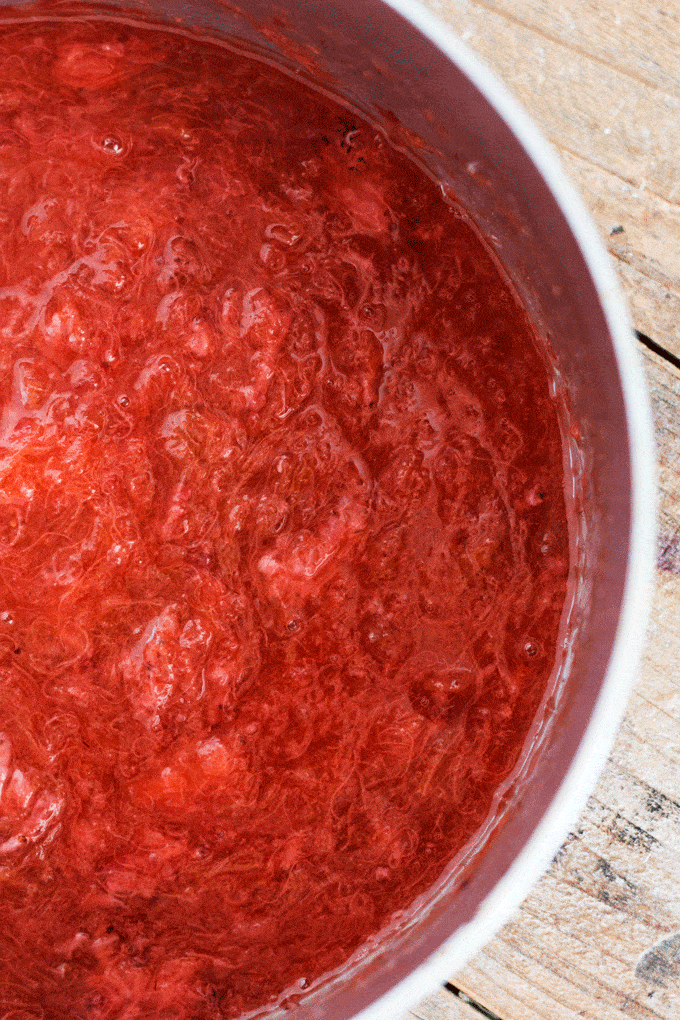 Strawberry Rhubarb Compote after being simmered