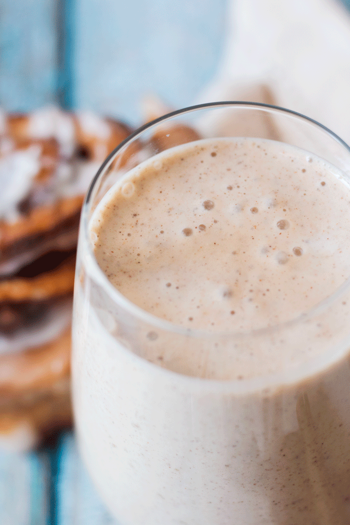 Up close shot of Banana Cinnamon Roll Smoothie