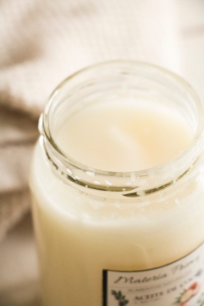 Up close shot of a jar of coconut oil