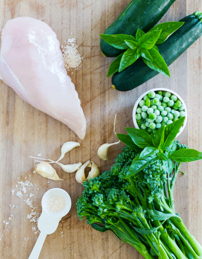 ingredients needed for One Pan Lemon Parmesan Chicken with Garlic Butter Veggies