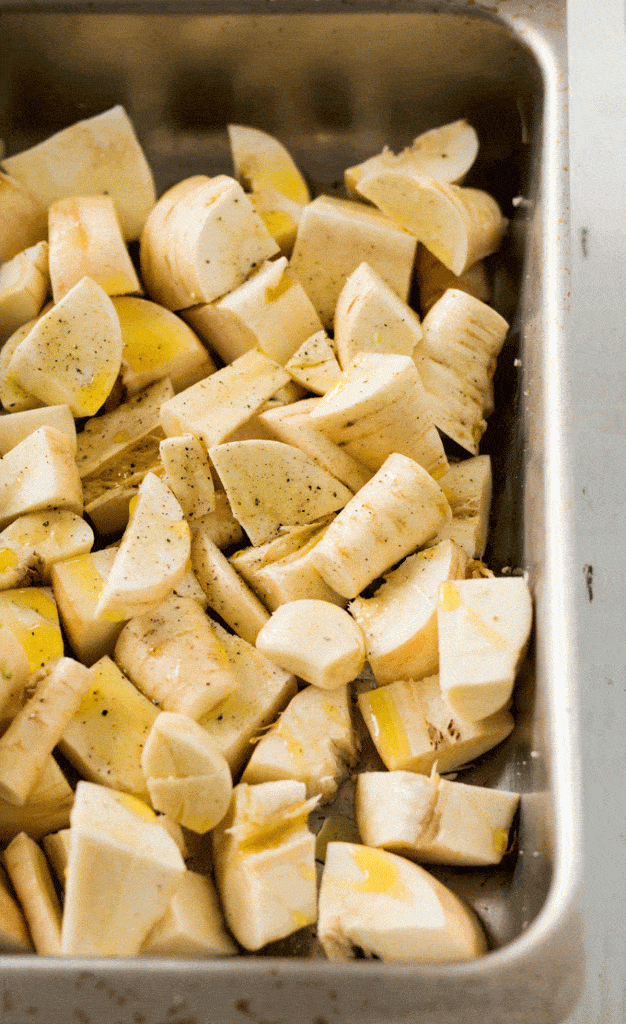 Roasted Parsnip in a baking tray