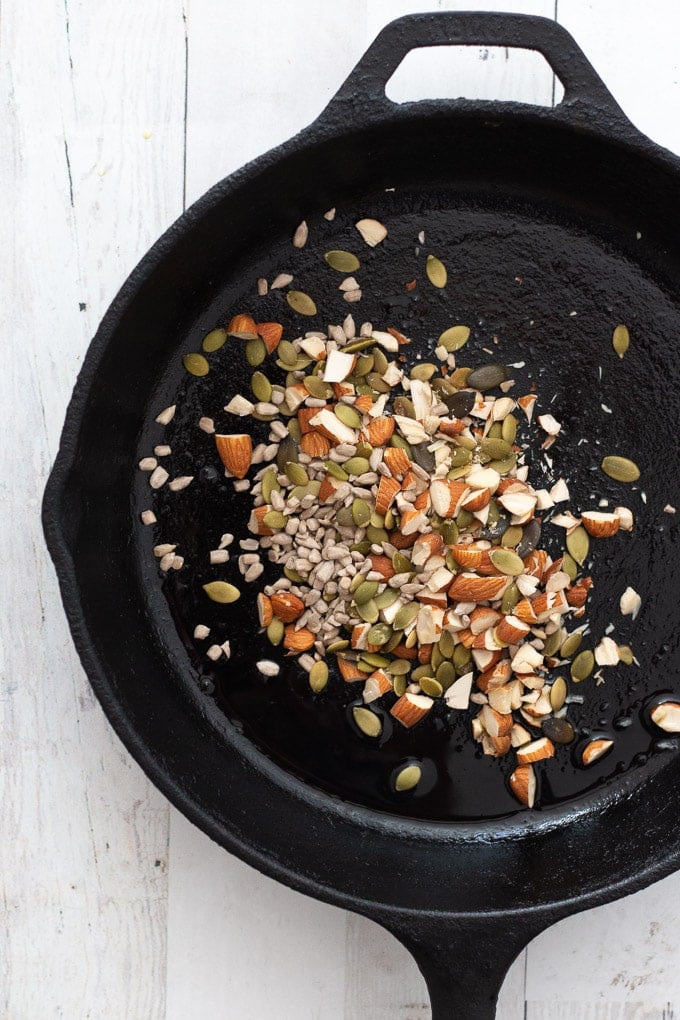 toasted almonds, pepitas and pumpkin seeds for topping winter porridge bowls