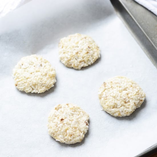 banana coconut cookies on a cookie tray