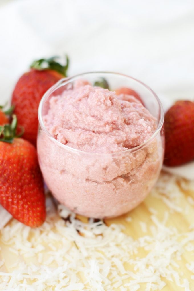 strawberry coconut butter in a glass jar