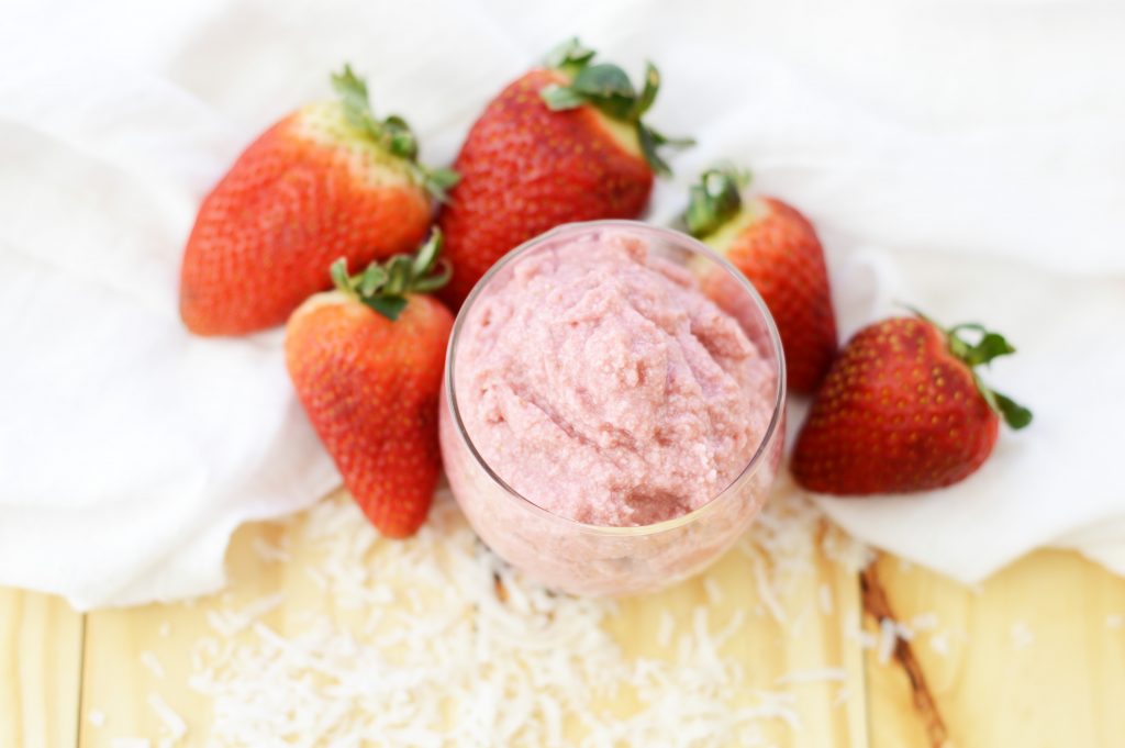 strawberry coconut butter in a glass jar