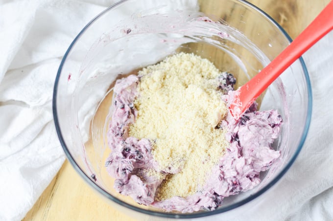 Blackberries and cream cheese combined. Add in the almond flour, swerve and vanilla