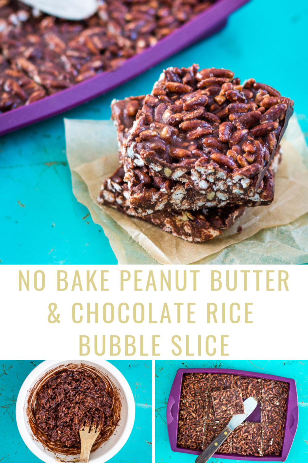 NoBake Chocolate and Peanut Butter Healthy Rice Bubble Slice Whole