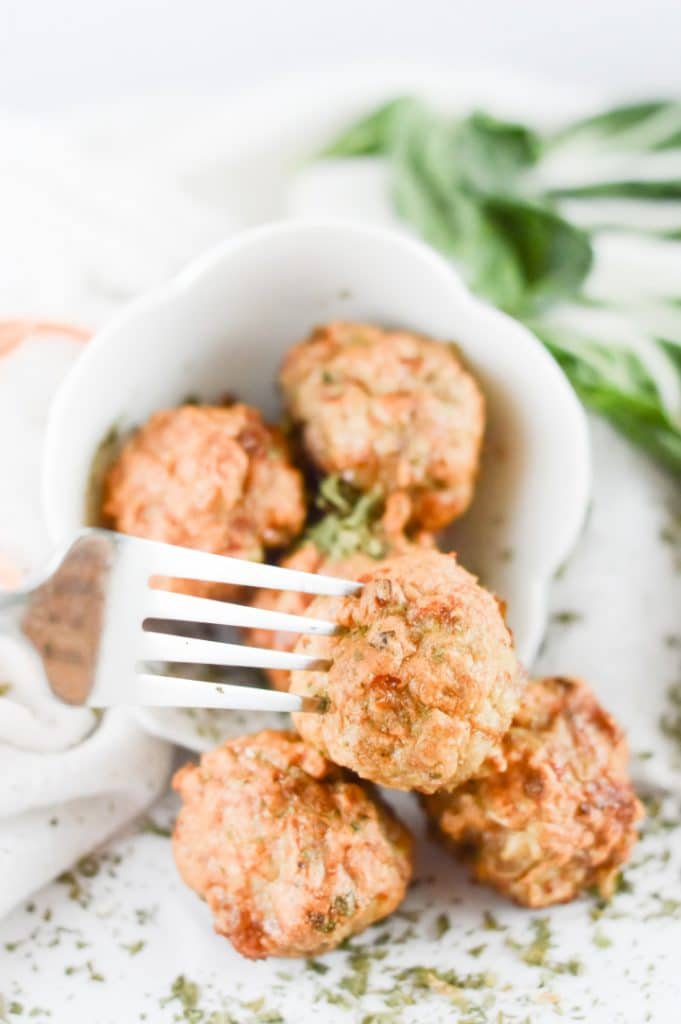 air fryer meatball on a fork