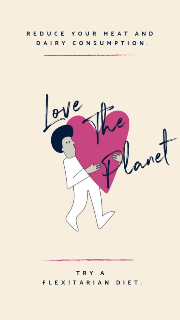 Man hugging a heart with a sign reading love the planet