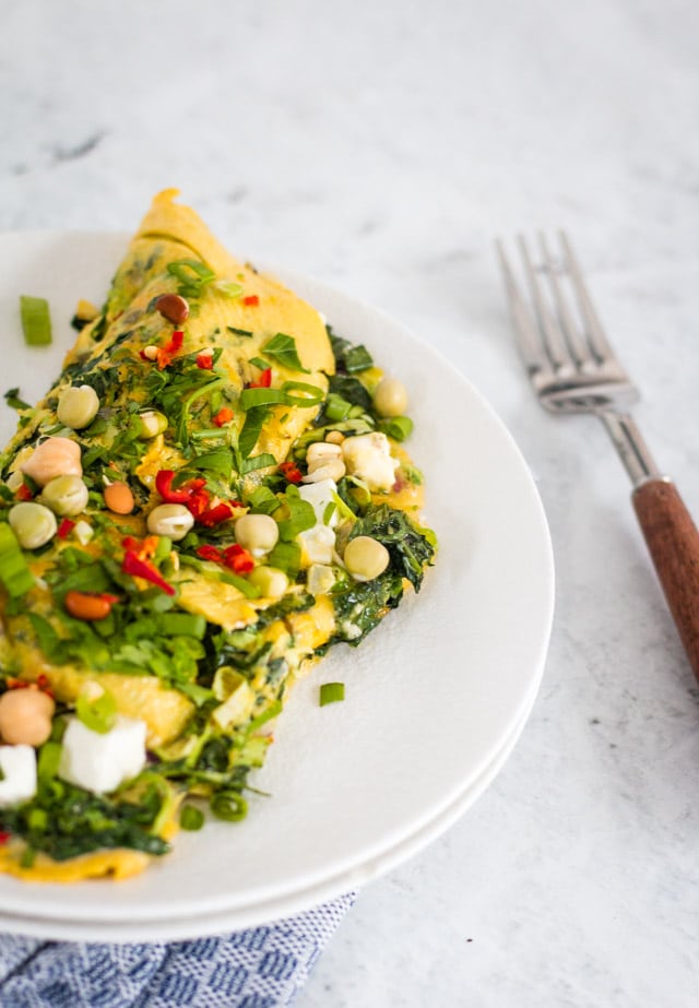 close up shot of veggie omelette