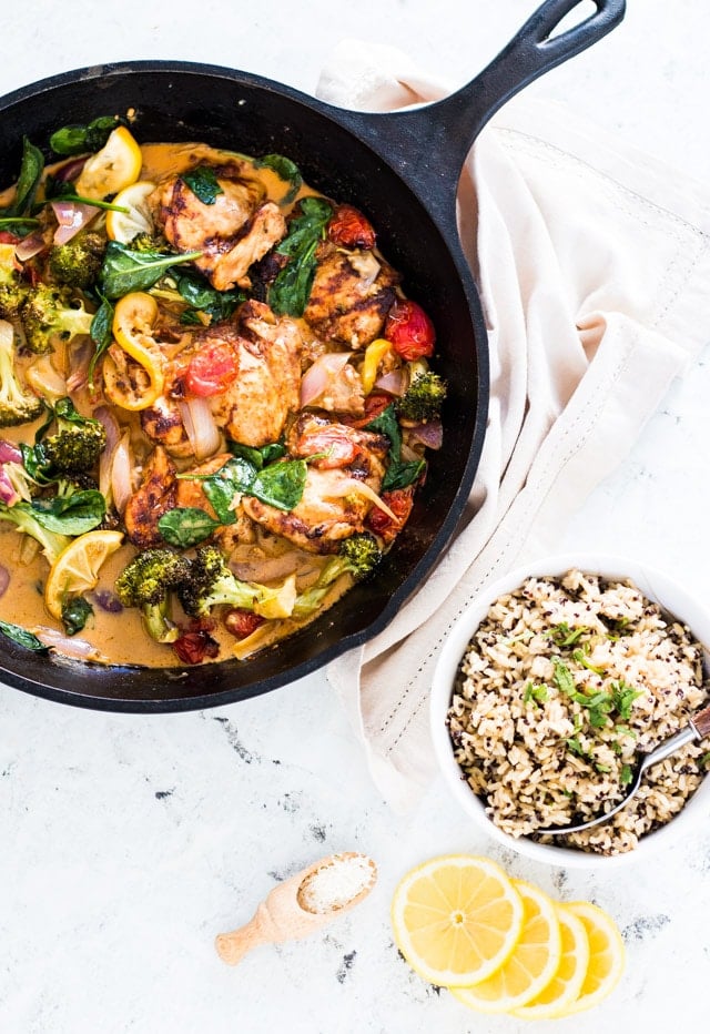 creamy lemon garlic chicken with mixed vegetables
