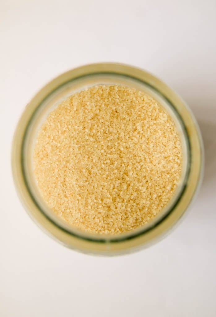 overhead shot of a glass jar filled with sugar