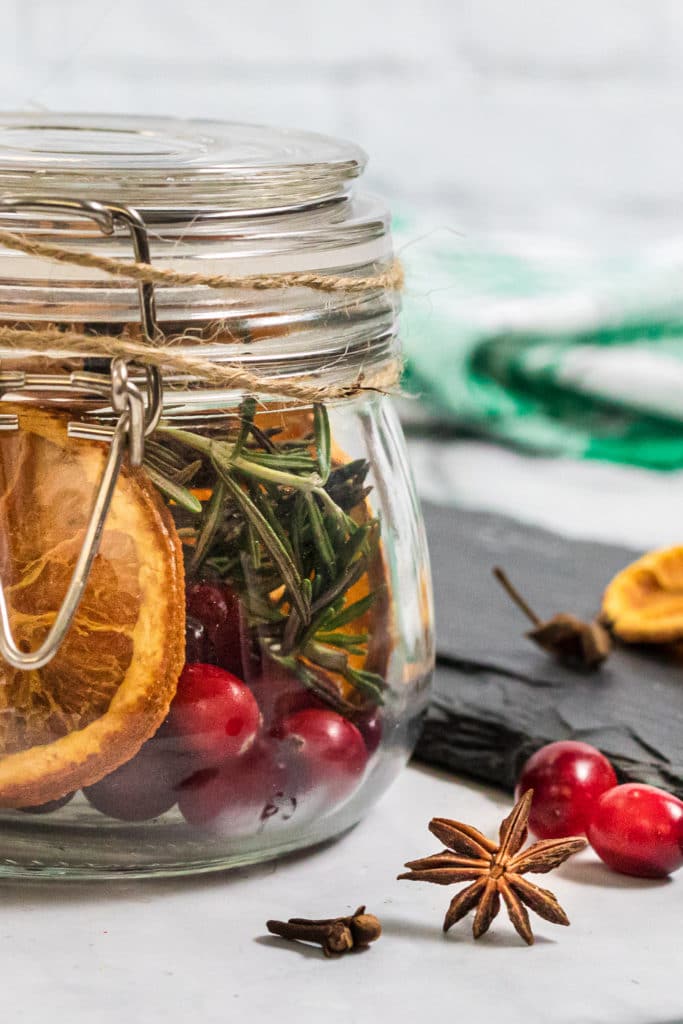 Up close shot of natural potpourri in a glass jar