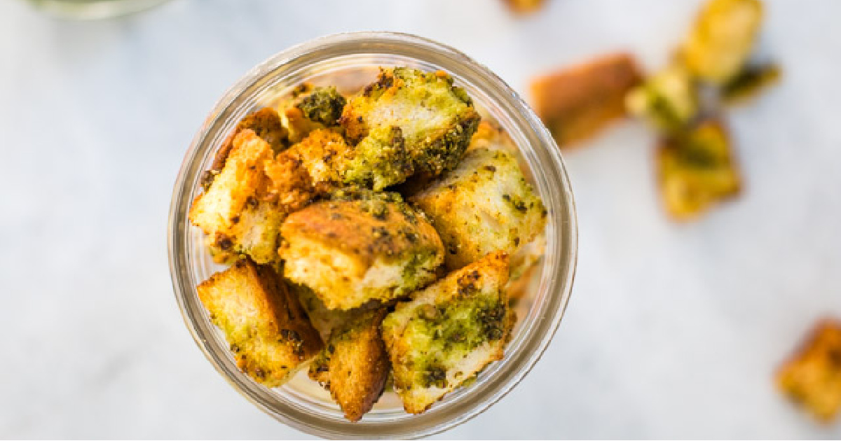 Leftover Pesto Idea Quick Pesto Croutons Whole Food Bellies