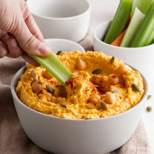 homemade roasted garlic and pumpkin hummus