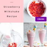 Process shots for making a fresh strawberry milkshake