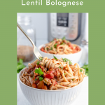 vegetarian instant pot bolognese sauce served in a white bowl and served with fresh parsley
