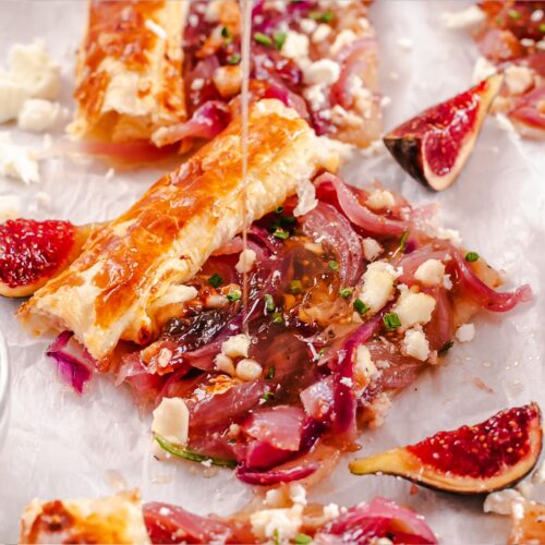 Puff Pastry Caramelized Onion Tart with Feta and Fig Jam
