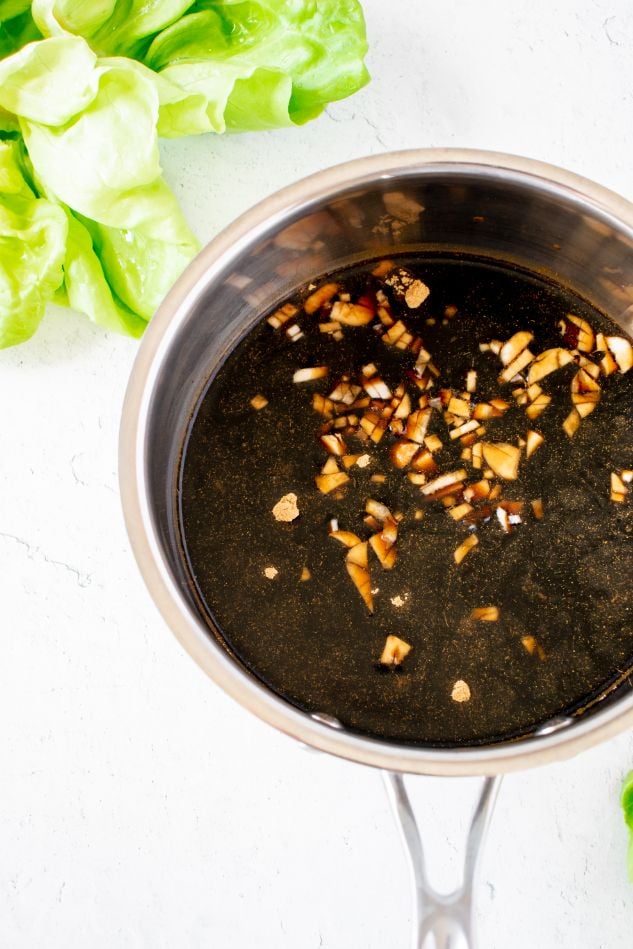 overhead shot of homemade teriyaki sauce in a small saucepan