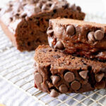 Double chocolate banana bread cooling on a wire rack