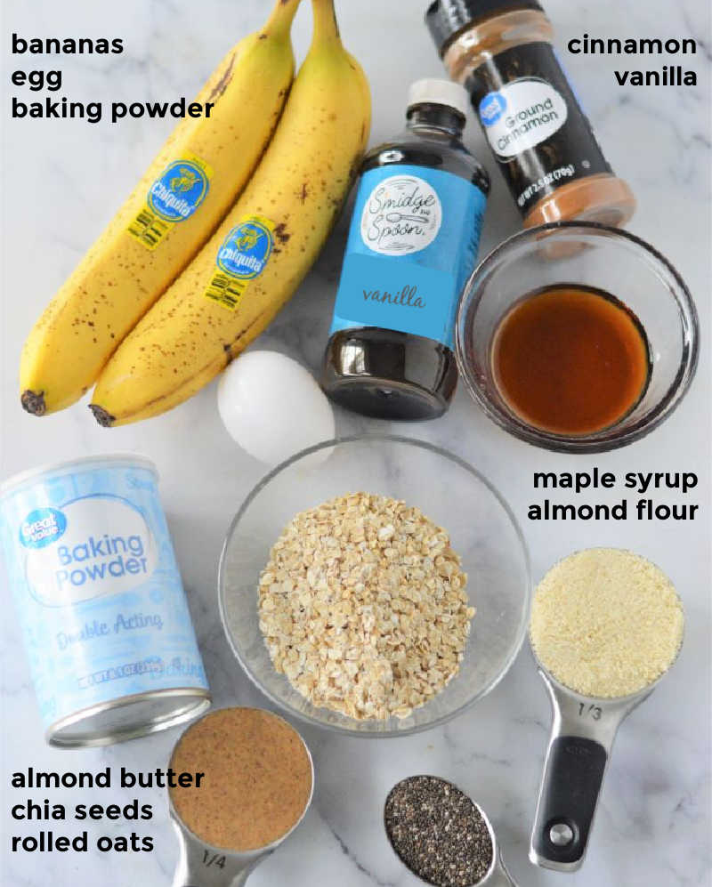 Overhead ingredient shot of ingredients needed to make almond butter warrior bars