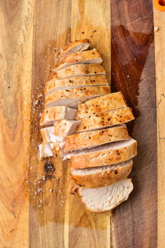 Cooked chicken cut into slices